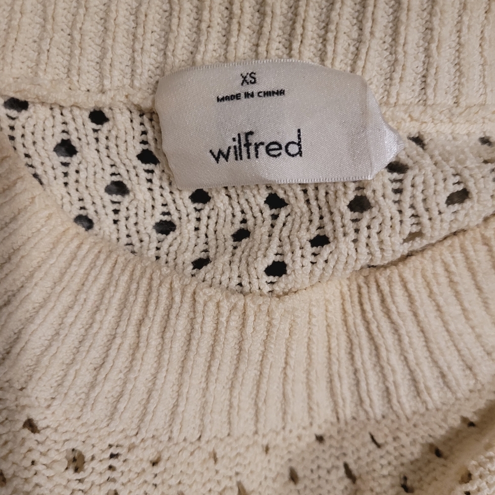 ARITZIA WILFRED Cream Ruffle Yoke Mock Neck Pointelle Sweater XS - Picture 3 of 3